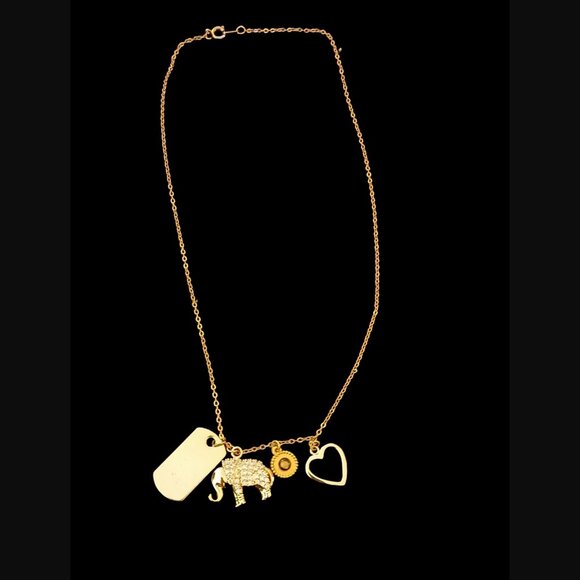 Bob Siemon Designs BSD Gold Tone Multi Pendant Elephant Heart Dog Tag Necklace - Picture 3 of 5